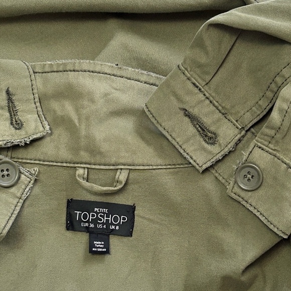 TOPSHOP Jacket Coat Plume Feathers Cotton Military Army Green Field Utility - Picture 12 of 15